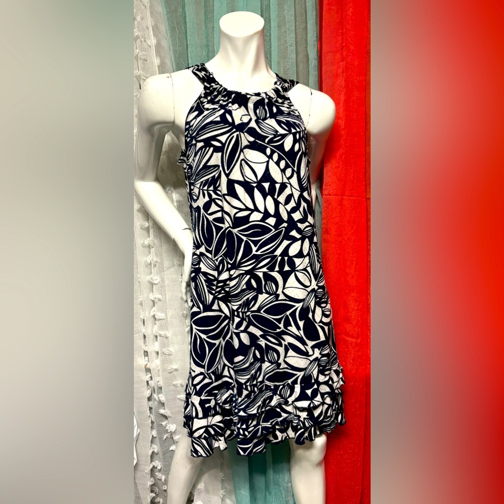Dress Barn navy blue/white dress- large